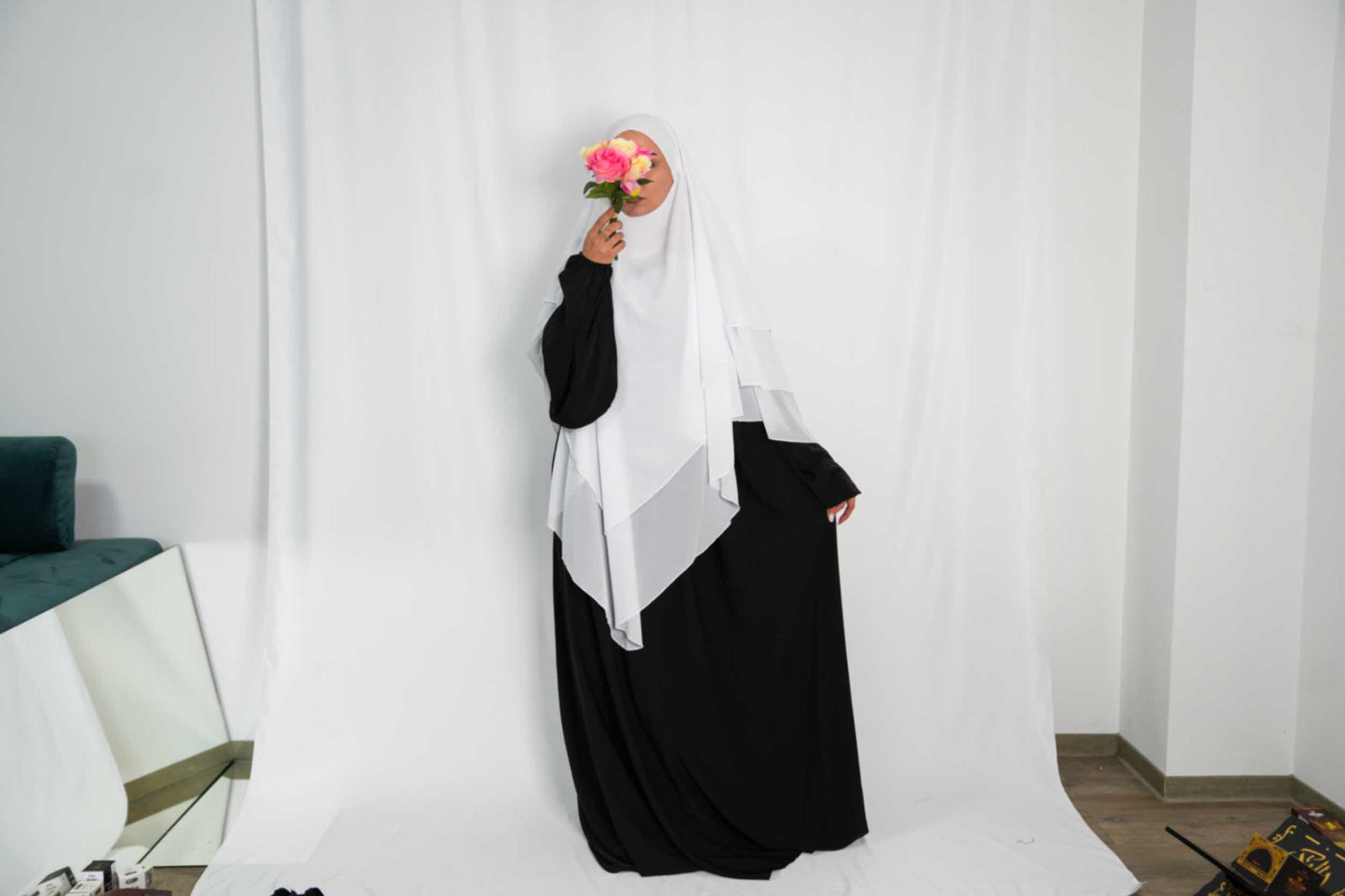 Abaya One Size Schwarz Weiß